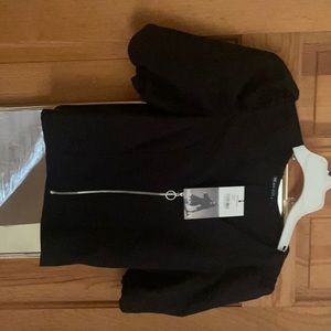 Black puffed sleeve midi jacket